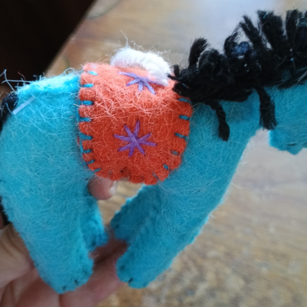 NEW Snow Leopard Trust Teal Horse Pony Felt Wool Ornament
